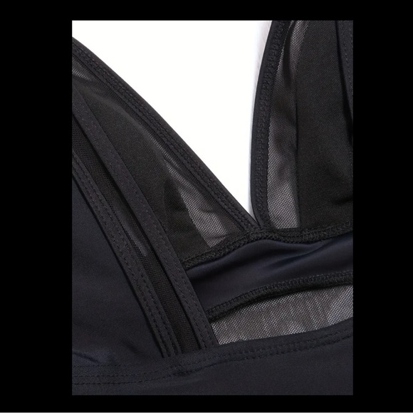 Tummy Control bodysuit V Neck High Cut Contrast Mesh Backless 1 Piece Swimsuit - Picture 10 of 10